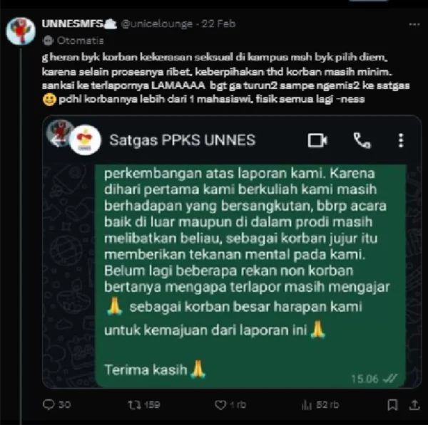 Dosen Unnes Semarang Dicopot Akibat Dugaan Pelecehan Terhadap 4 Mahasiswi